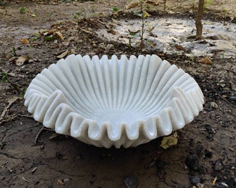 HandCrafted Marble Ruffle Bowl /Antique Scallop Bowl/ Fruit Bowl/ Vintage Ring Dish/ Decorative Flower Bowl/ HouseWarming Wedding Gift/ Urli