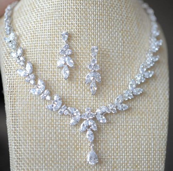 Silver Bridal Necklace Set for Wedding 