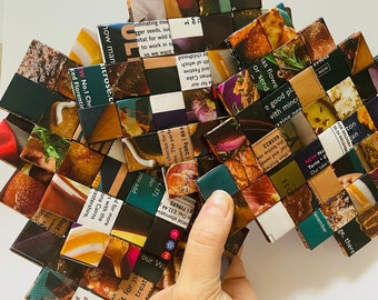 Eco Friendly Recycled Magazine Coasters, Handmade Set of 4, Colourful Drink Coasters, Sustainable Home Gift
