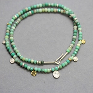 Chrysoprase necklace with 750/gold and 925/silver pendants