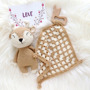 Welcome baby gift set Stuffed deer doll and Crochet fawn lovey New niece nephew gift Security blanket Newborn Gender neutral