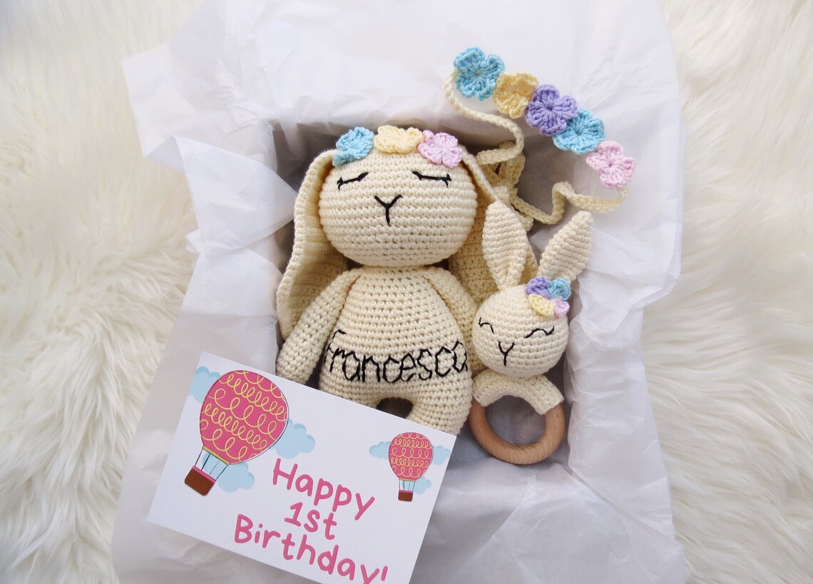 1st Birthday niece gift Bunny rattle baby teethers Etsy