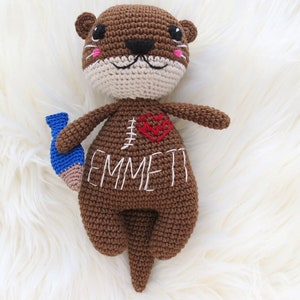 Stuffed otter Scar Buddy personalized CHD Awareness Heart Warrior Heart Surgery kid Crochet animal baby boy girl son cute surgery gift