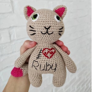 Personalized Scar Buddy Cute cat Crochet animal Stuffed Heart Warrior Easter new baby girl niece gift Awareness toy Heart Surgery CHD Infant