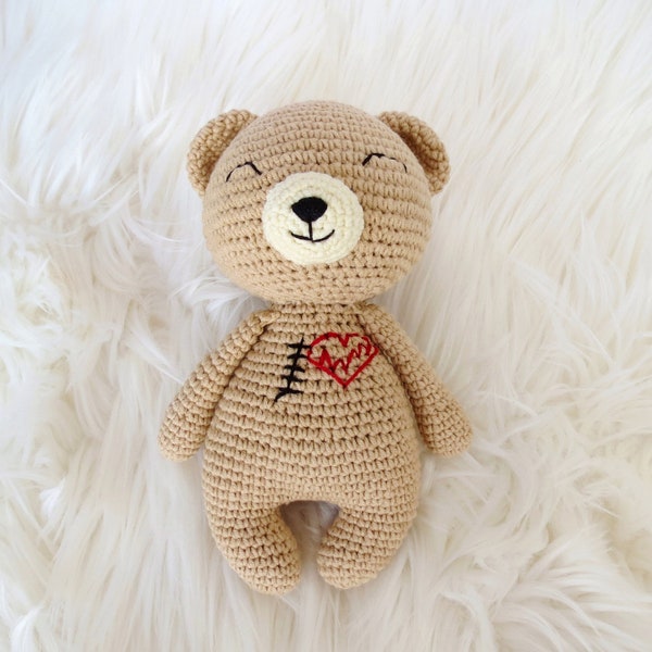 Heart Surgery Bear Scar Buddy Personalized Crochet Doll, Heart Warrior Stuffed animal CHD Awareness toy Custom scar location