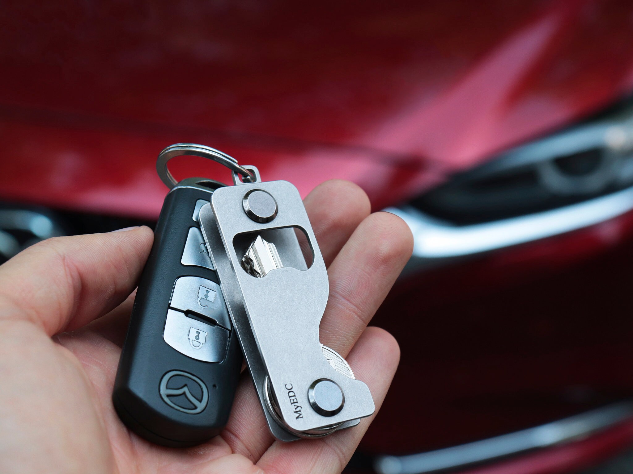 Myedc Small Minimalist Key Organizer With Key Fob Attachment, Stainless