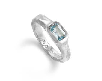 Anello con sigillo in topazio azzurro cielo, argento sterling, anello con sigillo in pietra preziosa realizzato a mano, collezione Sparks