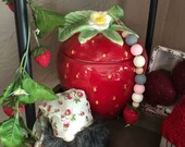 Strawberry Ice Cream Canister Or Birdhouse Wooden Garland Beads-Rae Dunn Inspired Tiered Tray Decor Summer Spring Fruit Berry