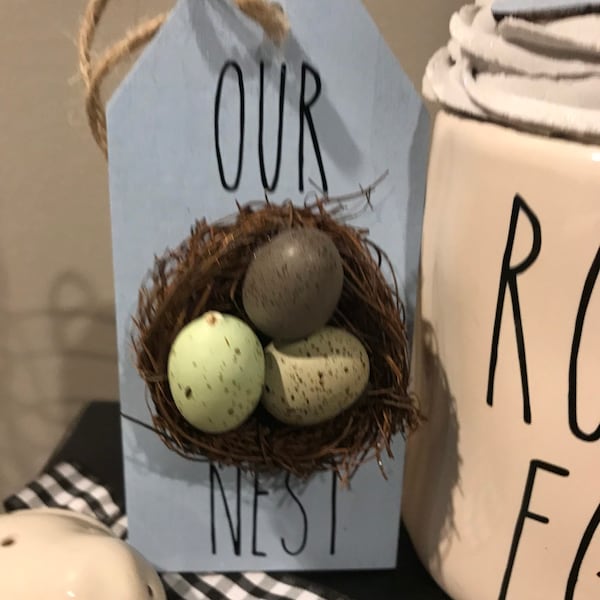 Our Nest Mini Wooden Sign-Rae Dunn Inspired Tiered Tray Home Accent Decor Spring Summer. Birds Robins Eggs Easter Farmhouse Boho