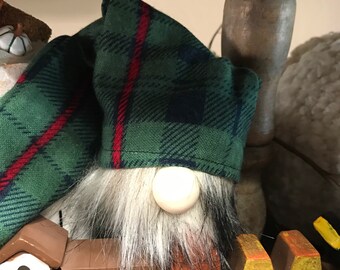 Mr Flannel the slouchy hat gnome and mini Rae Dunn Inspired Tiered Tray Decor Christmas Winter Holiday Fall Autumn Gingham Plaid Green G