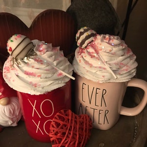 Love and Lollipops Valentines Day Hearts Fake Faux Whipped Cream Mug Topper. Rae Dunn Inspired Tiered Tray Decor Candy Sweets Sugar