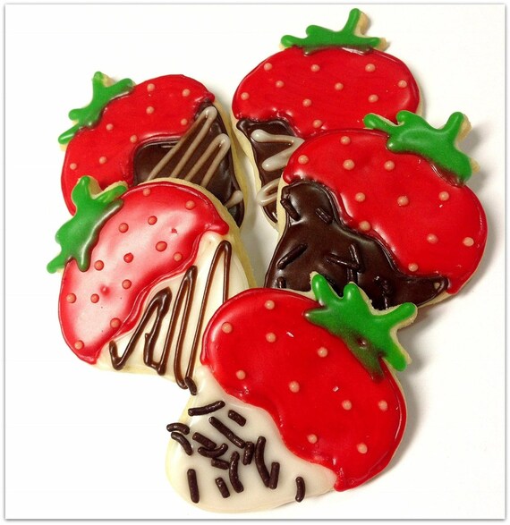 Sugar Cookie Strawberry Chocolate Covered Strawberry Decorated Cookies Thank You Gift