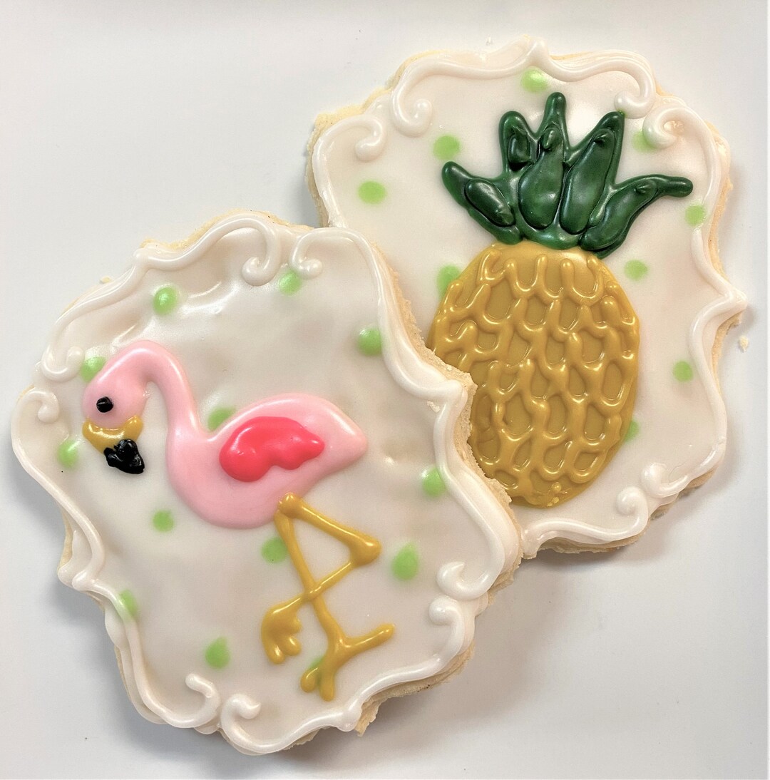 Flamingo Sugar Cookies Pineapple Decorated Cookies Wedding Favor Birthday Party Favors Etsy