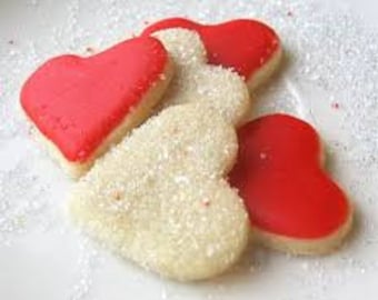 Valentine Hearts Petite Sugar Cookies Mini Valentine Iced Cookies Red and Sparkling Sugar Mini Hearts