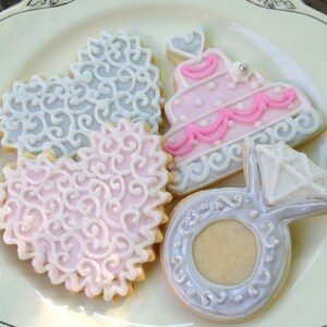 Wedding Sugar Cookies Decorated Cake Cookies Engagement Ring Cookies Pink Heart Cookies