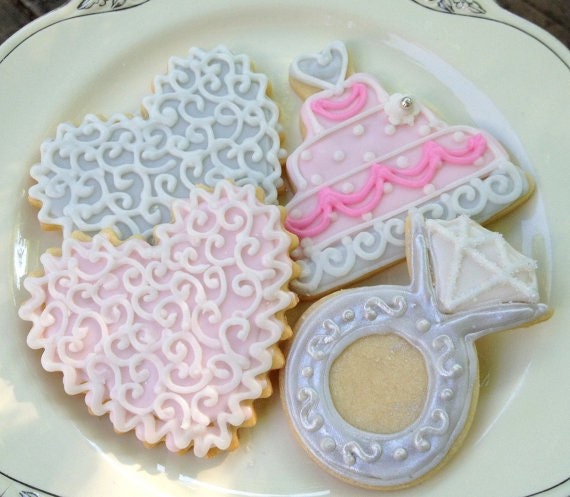 Wedding Sugar Cookies Decorated Cake Cookies Engagement Ring Etsy