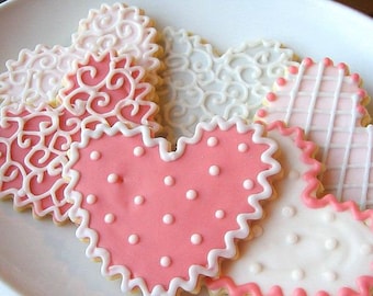 Bridal Shower Cookies Pink Heart Wedding Favors Iced Sugar Cookie Hearts