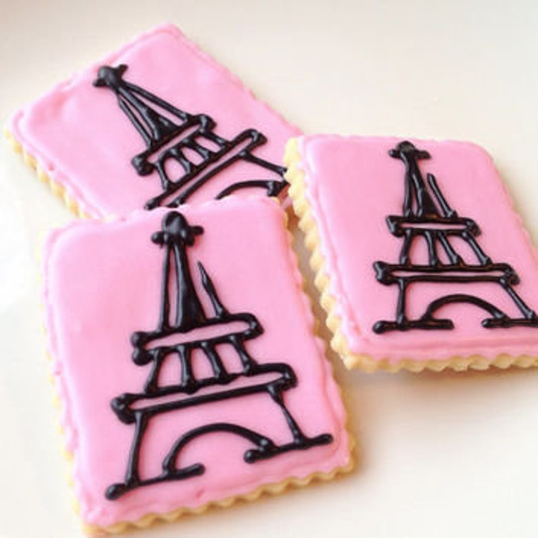 Sugar Cookies Eiffel Tower Decorated Cookies Pink Iced Paris Theme