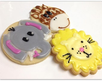 Zoo Animal Sugar Cookies Iced Animal Sugar Cookies Decorated Cookies First Birthday