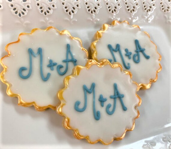 Monogram Wedding Cookies Iced Decorated Sugar Cookies Bridal Etsy