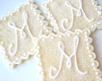 Sparkling Monogram Sugar Cookies Iced Wedding Cookies Bridal Shower Favor