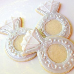 Wedding Ring Sugar Cookie Iced Diamond Engagement Ring Bridal Shower Cookie Favor