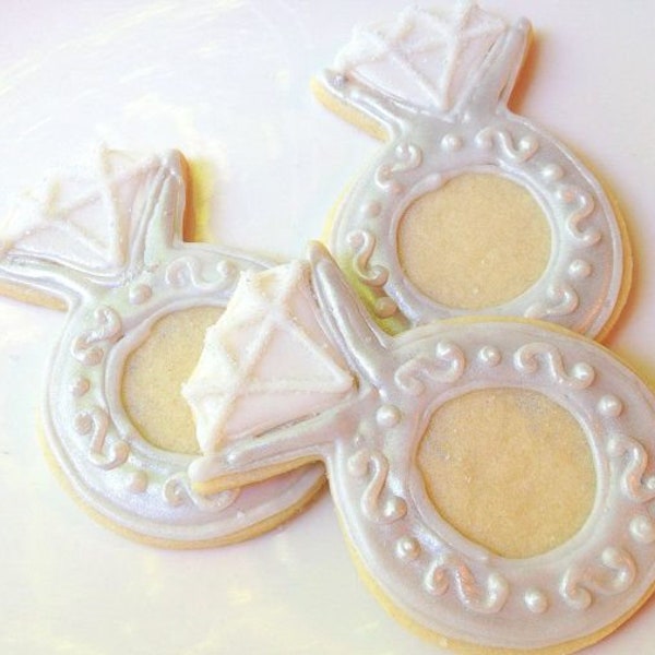 Wedding Ring Sugar Cookie Iced Diamond Engagement Ring Bridal Shower Cookie Favor