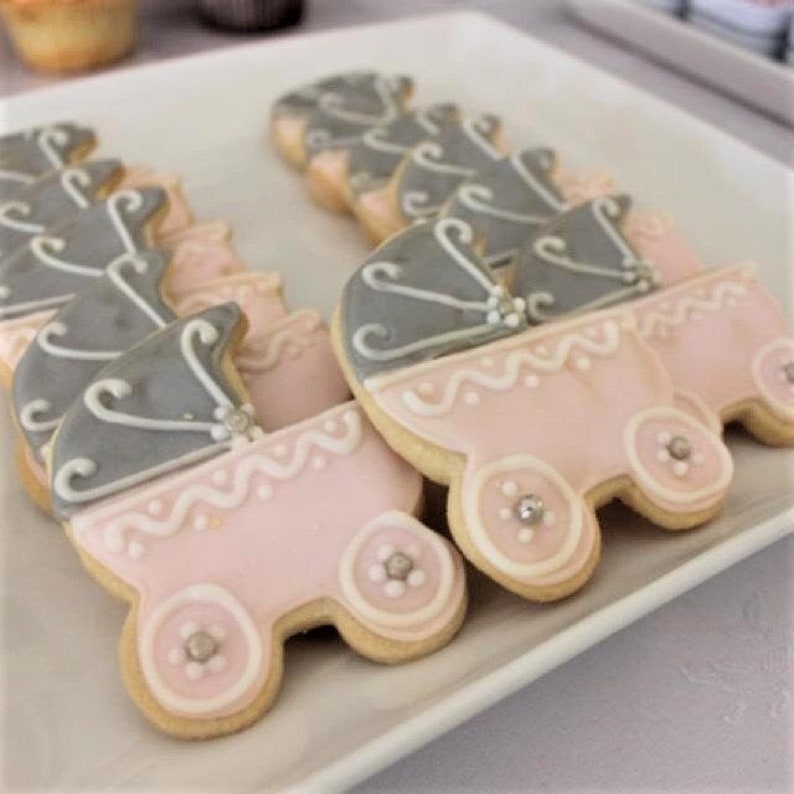 Baby Shower Sugar Cookies Iced Baby Pink Carriage Cookie Girl Etsy