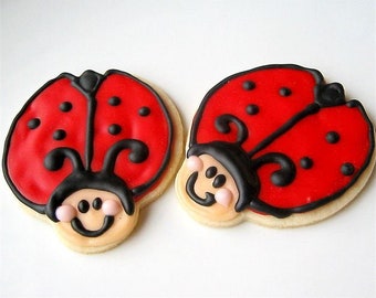 Iced Sugar Cookies Red Lady Bug Cookies Bug Theme Birthday Favor