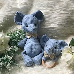 Handmade Crochet Elephant Baby Set | Toddler Toy| Newborn Toy | Organic Toy | Amigurumi | Handmade Elephant| Crochet Gift