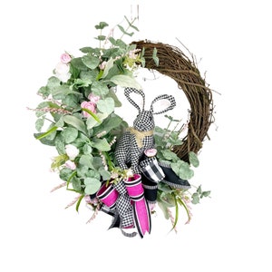 Easter Wreath, Front Door Wreath, Easter Bunny Wreath, Grapevine wreath. Easter Decoration, Spring Wreath, buffalo plaid easter bunny.