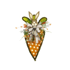 Easter Bunny door hanger, carrot twig wreath, whimsical easter decoration, spring door decor, Easter Wreath, polkadot carrot.