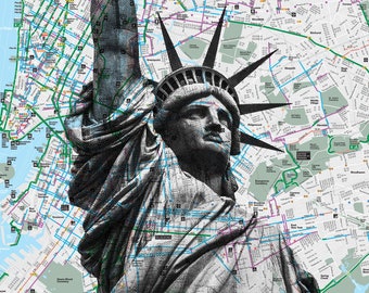 【週末セール】【3Dアート】NEW YORK - EAST  Statue of Liberty (B/W), NYC Pocket Art, New York Map, New York