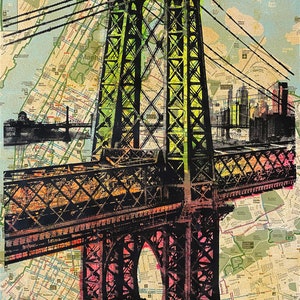 The Bridge (Kleur), NYC Pocket Art, New York Map, New York Print, NYC Subway Maps, Zeefdruk, Zeefdruk, Fietskaart, NYC Recycling Maps