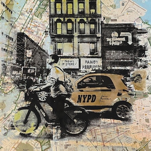 Manhattan (Color), Serigrafía sobre mapas de Nueva York, impresión, Mapa de NYC, Serigrafía, Mapas Reciclados, Mapa de Nueva York