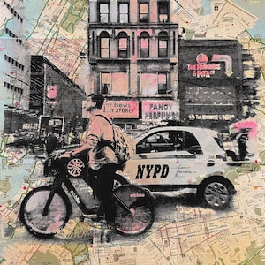 Manhattan (Color), Serigrafía sobre mapas de Nueva York, impresión, Mapa de NYC, Serigrafía, Mapas Reciclados, Mapa de Nueva York