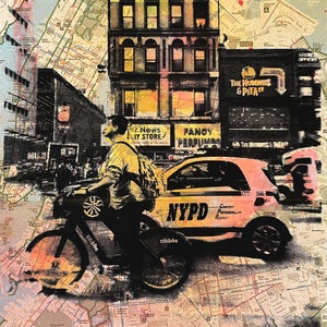 Manhattan (Color), Serigrafía sobre mapas de Nueva York, impresión, Mapa de NYC, Serigrafía, Mapas Reciclados, Mapa de Nueva York
