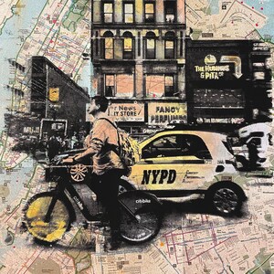 Manhattan (Color), Serigrafía sobre mapas de Nueva York, impresión, Mapa de NYC, Serigrafía, Mapas Reciclados, Mapa de Nueva York