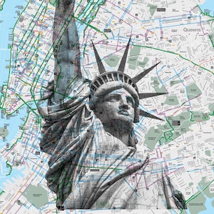Freiheitsstatue (B/W), NYC Pocket Art, New York Karte, New York Druck, NYC U-Bahn Karten, Siebdruck, Siebdruck, Fahrrad Karte, Recycling Karte