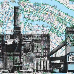 Domino Sugar (S/W), NYC Pocket Art, New York Karte, New York Print, NYC Subway Maps, Siebdruck, Siebdruck, Fahrrad Karte, NYC Recycling Maps