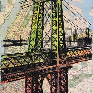 The Bridge (Kleur), NYC Pocket Art, New York Map, New York Print, NYC Subway Maps, Zeefdruk, Zeefdruk, Fietskaart, NYC Recycling Maps