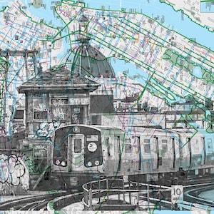 NYC Subway (zwart-wit), NYC Pocket Art, New York Map, New York Print, New York Subway Maps, Zeefdruk, Zeefdruk, Fietskaart, New York Recycling Maps