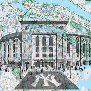 Yankee Stadium (s/w), NYC Pocket Art, New York Karte, New York Print, NYC Subway Karten, Siebdruck, Siebdruck, Fahrrad Karte, Recycling Karten