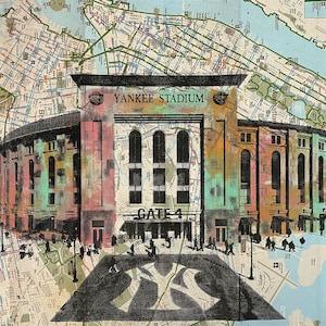 Yankee Stadium (Farbe), NYC Pocket Art, New York Karte, New York Druck, NYC U-Bahn Karten, Siebdruck, Siebdruck, Fahrrad Karte, Recycling Karten