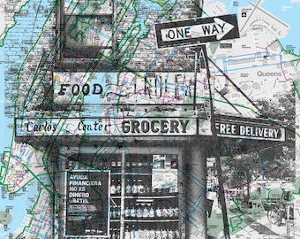 Brooklyn Grocery (B/W), NYC Pocket Art, New York Map, New York Print, NYC Subway Maps, Silkscreen, Screen Printing, Bike Map, Recycling Maps