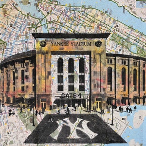 Yankee Stadium (Farbe), NYC Pocket Art, New York Karte, New York Druck, NYC U-Bahn Karten, Siebdruck, Siebdruck, Fahrrad Karte, Recycling Karten