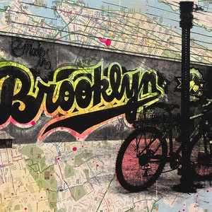 Brooklyn Graffiti (Couleur), NYC Pocket Art, New York Map, New York Print, NYC Subway Maps, Sérigraphie, Sérigraphie, Bike Map, Recyclage