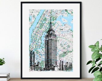 Empire State (B/W), NYC Pocket Art, New York Map, New York Print, NYC Subway Maps, Silkscreen, Screen Printing, Bike Map, NYC Recycling Maps