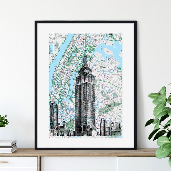 Empire State (B/W), NYC Pocket Art, New York Map, New York Print, NYC Subway Maps, Silkscreen, Screen Printing, Bike Map, NYC Recycling Maps