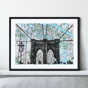 New York U-Bahn Karte Druck, handgemacht Siebdruck, Brooklyn Bridge s/w, nyc Karte, nyc print, Wandkunst, New York City Karte, Recycling Maps